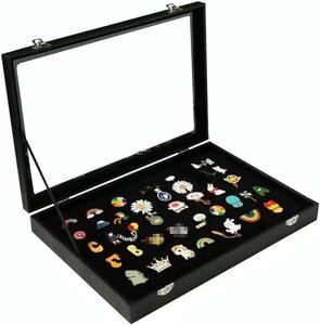 ピンバッジ ケース 透明窓木製ピンディスプレイケース ピン缶バッジ 収納ケース エナメルピンミリタリーバッジメダルディスプレイケース ピンズフレーム 収納可能 防塵/UV保護 S:20*15*5CM