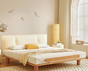 フランスのクリームの本当の皮の実の木のベッド小さい坪型の原木の風の主な臥二人の斉辺の柔らかい包みけやきの木のベッド