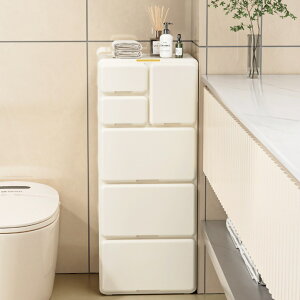 狭辺スリット収納棚引き出し式トイレ床落とし棚クリーム風プラスチック多層テーブル下ロッカー