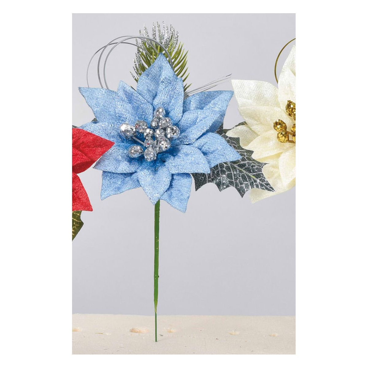 【造花】アスカ/ミニポインセチアピック（1袋6本入） ブルー/AX69961-9【01】【取寄】 造花（アーティフィシャルフラワー） 造花  花材「は行」 ポインセチア | 花材通販はなどんやアソシエ