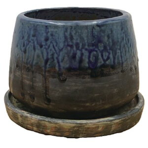 丸滉製陶/5号 つぼ型 受皿付/HA-4382S-MGB【01】 ガーデニング・園芸用品 植木鉢・フラワーポット 陶器・セラミック鉢