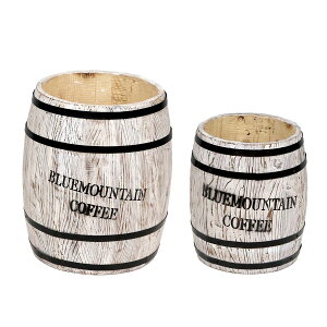 【直送】住まいスタイル/コーヒーバレル 大小2個組 ホワイト/CB-233040NS-WHT【01】 ガーデニング・園芸用品 植木鉢・フラワーポット 木製鉢