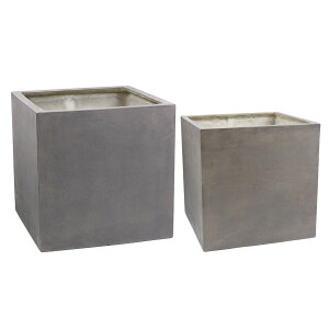 【直送】住まいスタイル/「GRITTE」 グリッテ 石調FRPプランター 幅40・50 (角型) 大小2個セット グレー【01】 ガーデニング・園芸用品 植木鉢・フラワーポット グラスファイバー鉢