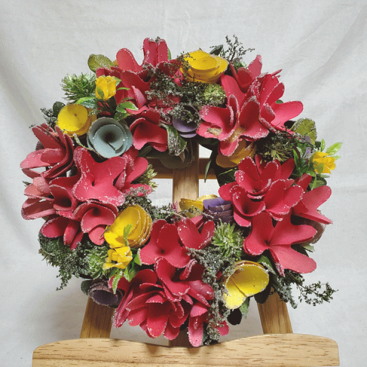 【SALE】ピンク＆パープル　フラワーリース　造花 SALE】ピンク＆パープル フラワーリース 造花