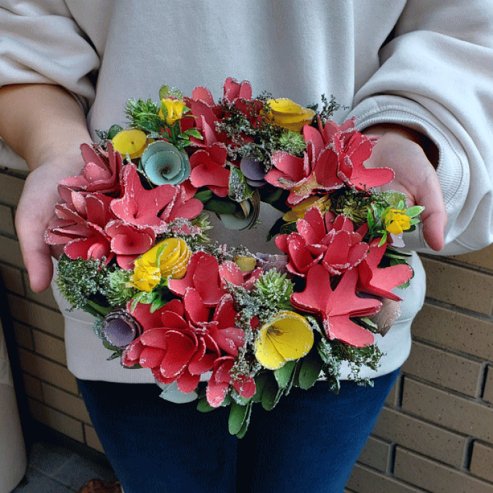 楽天市場】カラフルピンクシャトルフラワーCラメ リース 玄関