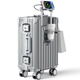 [BARGOCH] スーツケース 機内持ち込み キャリーケース アルミフレーム タイプ 大容量 耐衝撃 ストッパー付き USBポート カップホルダー付き 隠しフック機能 便利グッズ キャリー ケース 軽量 耐衝撃 静音 大型 360度回転キャスター キャリーバッグ 旅行 ビジネス 出張