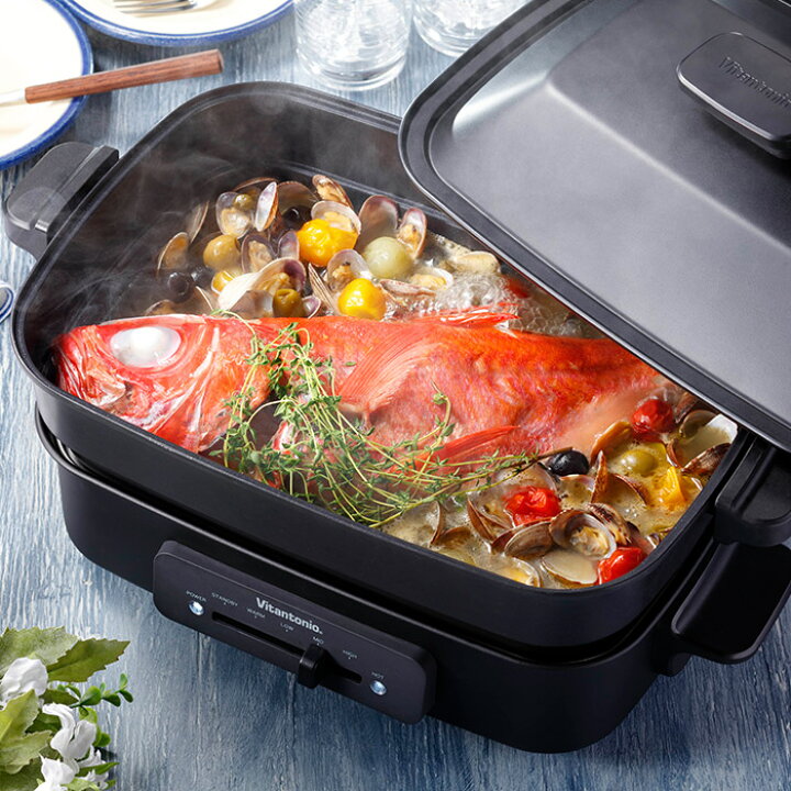 楽天市場 ホットプレート 焼肉 深鍋 特典付き たこ焼き 鍋 レシピ付き おすすめ 一人用 カレー 2人用 シチュー おしゃれ チーズフォンデュ たこ焼き器 祝い 餃子 ビビンバ 蒸し料理 Vitantonio ビタントニオ Vhp 10 深鍋プレート スチームラックセット ポイント10