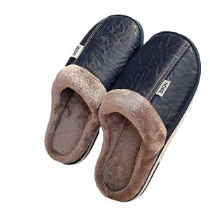 ルームシューズ メンズ 男性用 ビッグサイズ ゆったり 室内履き 自宅用 ホーム 防水 保温 防寒 あったか 滑り止め 耐摩耗 PUレザー PVCソール フェイクファー ボア クローズトゥ 秋冬