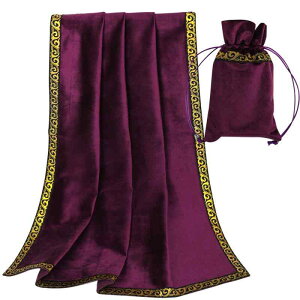 タロットクロス 占い用 占術用 厚手 ベロア ベルベット 金縁 ゴールドエッジ カードポーチ 巾着袋 収納袋付き 高級感 滑り止め