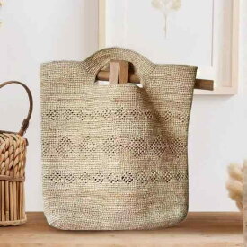 ラフィアかごバッグ レディース 女性用 手編み 大容量 トート 手提げ レトロ 春夏 ビーチ お出かけ 旅行 デイリーユース ナチュラルカラー