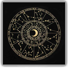 テーブルマット タロット占い用 十二星座 月相 クリスタルベルベット生地 厚手 滑り止め 黒金色 正方形 デスクマット 占いマット 耐熱 断熱 北欧スタイル