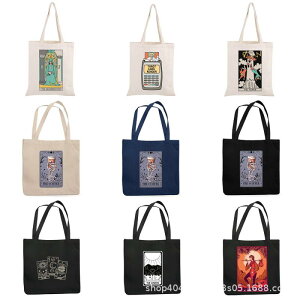 トートバッグ レディース 女性用 キャンバス 帆布 タロットカード柄 カートゥーン 原宿系 かわいい おしゃれ ショルダーバッグ 斜め掛けバッグ 手提げ鞄