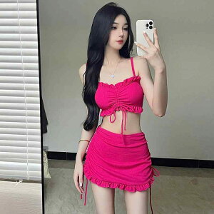 水着 レディース ビキニ 3点セット ホルターネック 無地 ハイウエスト セクシー 体型カバー 伸縮性 競泳用 高弾性 スイムウェア ビーチ 海水浴 プール 旅行 温泉 普段使い ローズレッド