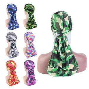 ドゥーラグ 帽子 メンズ デュラグ ターバンキャップ ヒップホップ ストリートファッション 迷彩柄 シルク調 ロングテール 結び紐 バンダナキャップ パイレーツハット