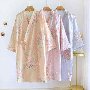 ルームウェア レディース 和風 浴衣ローブ ダブルガーゼ 綿 コットン 薄手 軽量 帯付き バスローブ 部屋着 寝巻き リラックスウェア 通気性 快適 春夏秋 Vネック グレー ピンク オレンジ