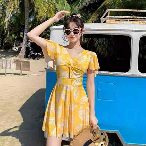 スイムウェア レディース ワンピース ボックスタイプ セクシー 体型カバー お腹カバー 着痩せ効果 大きいサイズ 温泉 リゾート プール ビーチ 再生繊維 胸パッド付き ノンワイヤー イエロー