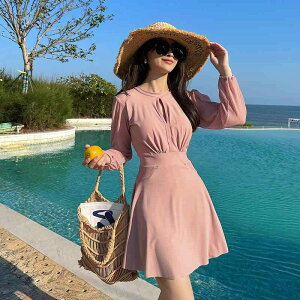 水着 レディース 長袖 ワンピース水着 体型カバー 温泉 海水浴 プール 競泳用 練習用 スイムウェア UVカット 紫外線対策 無地 ピンク系 ブラック