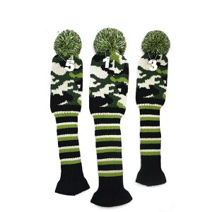 ゴルフ ニットヘッドカバー ドライバー フェアウェイウッド クラブカバー アクリル製 ブラック ヒョウ柄 保護 セット