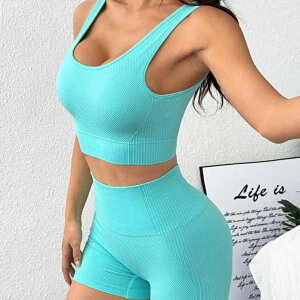 ヨガウェア レディース ハイウエスト ヒップアップ 美尻 タンクトップ ショートパンツ 上下セット ブラカップ付き シームレス ストレッチ フィットネス ランニング ジム トレーニング スポ