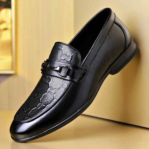 紳士靴 革靴 メンズ 男性 本革 牛革アッパー 型押し ローファー スリッポン ビジネス カジュアル 通勤用 普段使い 滑り止め ゴム底 フラットヒール ステッチデザイン ブラック PUインソール