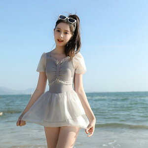 水着 女の子 女児 かわいい ワンピース スカート付き 体型カバー ジュニア 小中学生 学生 スクール水着 ナイロン ポリエステル 伸縮性 プール ビーチ 水泳 無地 韓国風 ピンク グレー