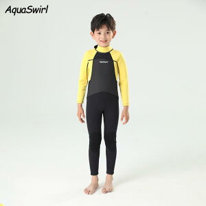 ウェットスーツ キッズ ジュニア 男女兼用 長袖 長ズボン ワンピース UVカット 紫外線対策 日焼け防止 速乾 マリンスポーツ 水泳 プール 海水浴 春夏 2.5mm厚手 イエロー ナイロン素材