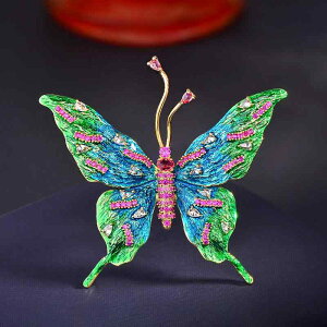 ブローチ レディース 個性的 繊細 七宝焼き 蝶 バタフライ ジルコニア 銅製 電気メッキ加工 高級感 エレガント ライトラグジュアリー おしゃれ ファッション 通勤 普段使い 春夏 ギフト アク