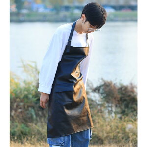 エプロン 男女兼用 防水 防油 PUレザー 家庭用 キッチン カフェ 飲食店 スーパー 鮮魚店 作業用 業務用 制服 袖なし 白 黒 ホワイト ブラック