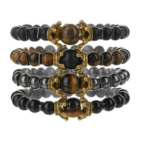 ブレスレット メンズ 合金 タイガーアイ ヘマタイト 天然石 クラウンモチーフ パンク ロック ファッション ストリート バングル 腕輪 手首アクセサリー 普段使い 高級感 おしゃれ 魅力的な