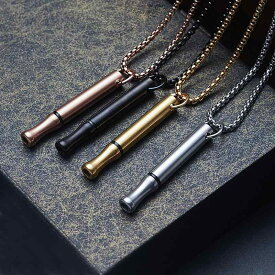 ネックレス 男女兼用 ユニセックス ステンレス チタン鋼 呼吸調整 ホイッスルペンダント 瞑想 マインドフルネス ストレス軽減 不安解消 細身 竹モチーフ 幾何学デザイン 電気メッキ加工 パンクスタイル