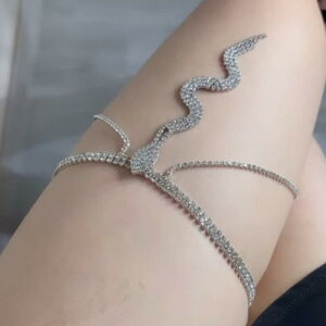 太ももチェーン レッグチェーン ボディチェーン レディース スネーク 蛇モチーフ 多層 ラインストーン 煌めく セクシー 高級感 ビーチ リゾート 水着 ゴールド シルバー 春夏