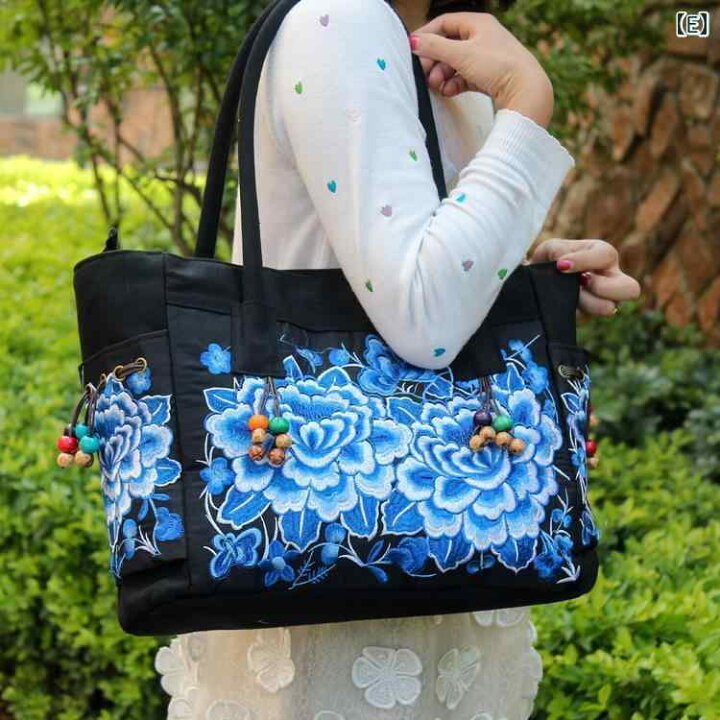 楽天市場】バッグ レディース 民族風 刺繍 ビーズ装飾 キャンバス 