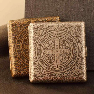 タバコ シガレットケース メンズ 男性用 金属製 20本収納 プッシュ式 自動開閉 個性的 デザイン スタイリッシュ おしゃれ 軽量 スリム コンパクト アンティーク調 ブロンズ シルバーカラー