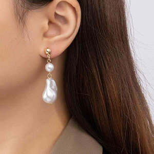 ピアス レディース 欧米風 バロック レトロ 変形 大ぶり パール 揺れる フレンチスタイル ロマンティック 個性的 ゴールド 合金 上品 ドロップ