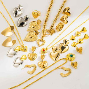 アクセサリー レディース ステンレス 変色防止 シンプル ハート 幾何学モチーフ スイート クール 高級感 インスタ風 ピアス ネックレス 鎖骨チェーン 指輪