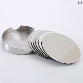 テーブルマット コースター 円形 ステンレス製 6枚セット 断熱 シルバー メタリック 業務用 レストラン 飲食店 ホテル バー シンプル(x2)