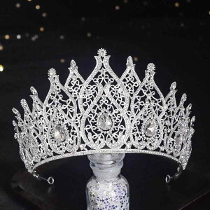 ヘッドドレス レディース バロック クラウン 王冠 ウェディング ブライダル 結婚式 パーティー 合金 電気メッキ加工 クリスタル ラインストーン 煌めく 光沢 白 赤 青 緑 シャンパン