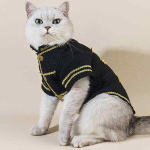 ペット服 猫 犬 冬用 アウター ジャケット ベスト おしゃれ スタイリッシュ かっこいい ポリエステル ゴールドライン 防寒 あったか 保温 散歩 お出かけ
