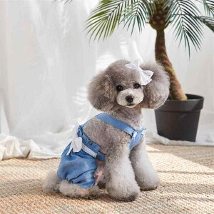 犬服 ドッグウェア 小型犬用 トイプードル ビションフリーゼ クラシック デニム ジーンズ ロンパース つなぎ カバーオール 綿混紡 二本足 普段使い カジュアル かわいい