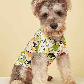 ペットウェア 小型犬向け 猫用 ポリエステル 恐竜プリント 開襟シャツ カラフル 薄手 通気性 普段着 かわいい おしゃれ 日韓スタイル