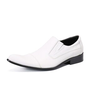 ドレスシューズ ローファー メンズ 牛革 本革 光沢 ポインテッドトゥ 通気性 ゴム底 ビジネス カジュアル フォーマル イギリス風 韓国風 紳士靴 革靴 オフィス 通勤 ローカット ホワイト