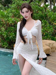 水着 レディース 長袖 セクシー ビキニ 4点セット 大きいサイズ ドーパミンカラー トレンド リゾート 温泉 春夏 ポリエステル ナイロン スパンデックス 速乾 高弾性 パッド付き