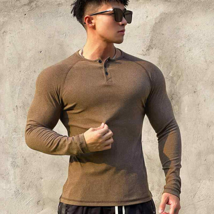 楽天市場】Tシャツ メンズ 裏起毛 ヘンリーネック 長袖 スリムフィット 