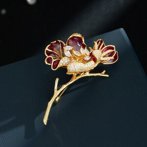 ブローチ レディース 新中式 半透明 海棠花 フラワーモチーフ 滴油エナメル 軽奢 高級感 上品 エレガント コサージュ ピン アクセサリー 普段使い フォーマル