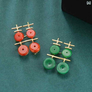 アクセサリーセット レディース SV925 翡翠 高温変色 ブローチ イヤリング グリーン レッド 幾何学模様 電気メッキ加工 秋冬 フォーマル 普段使い エレガント