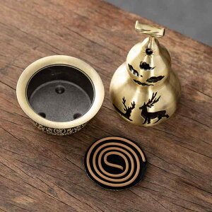 香炉 中国風 クラシック 銅製 ひょうたん型 聚宝盆 金運 招福 開運 縁起物 卓上 置物 インテリア お香立て 家庭用 真鍮色 おしゃれ アロマ 香道 茶道