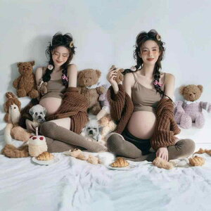 マタニティフォト 衣装 妊婦用 プレママ 記念撮影 おしゃれ ニット 個性的 アート撮影用 長袖 ショートパンツ ポリエステル セットアップ