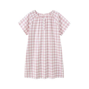 ワンピース レディース マタニティ 授乳服 産前産後 ルームウェア パジャマ シンプル カジュアル チェック柄 ダブルガーゼ 綿100% 長袖 ロング丈 部屋着 通気性 ラウンドネック ピンク ホワイ