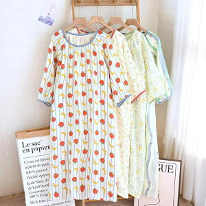 パジャマ レディース 女性用 ネグリジェ マタニティ ルームウェア 綿 クレープ生地 薄手 五分袖 ラウンドネック ゆったり 大きいサイズ 接触冷感 部屋着