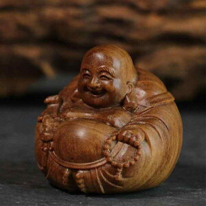 仏像 弥勒菩薩 木製 ミニ 置物 工芸品 和風 アジアンテイスト 老山白檀調 ダラガン沈香調 開運 和合 円満 縁起物 癒し 玄関 リビング デスク インテリア オブジェ 飾り 黒柿木 アップルウッド